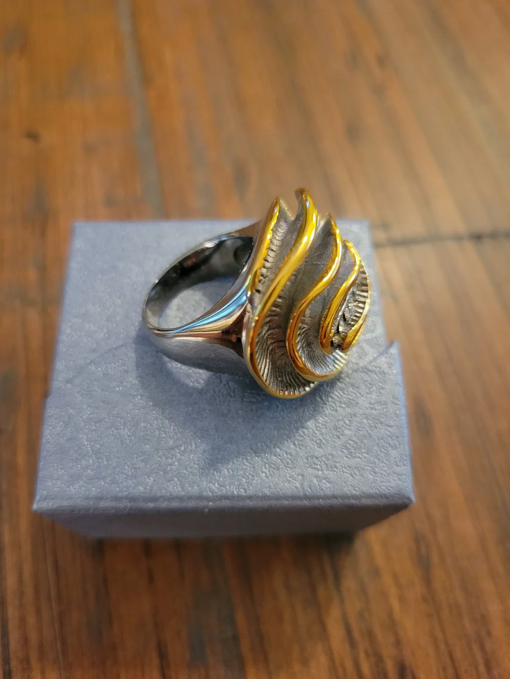 Gold and Silver Swirl Statement Ring with Crystal Accents